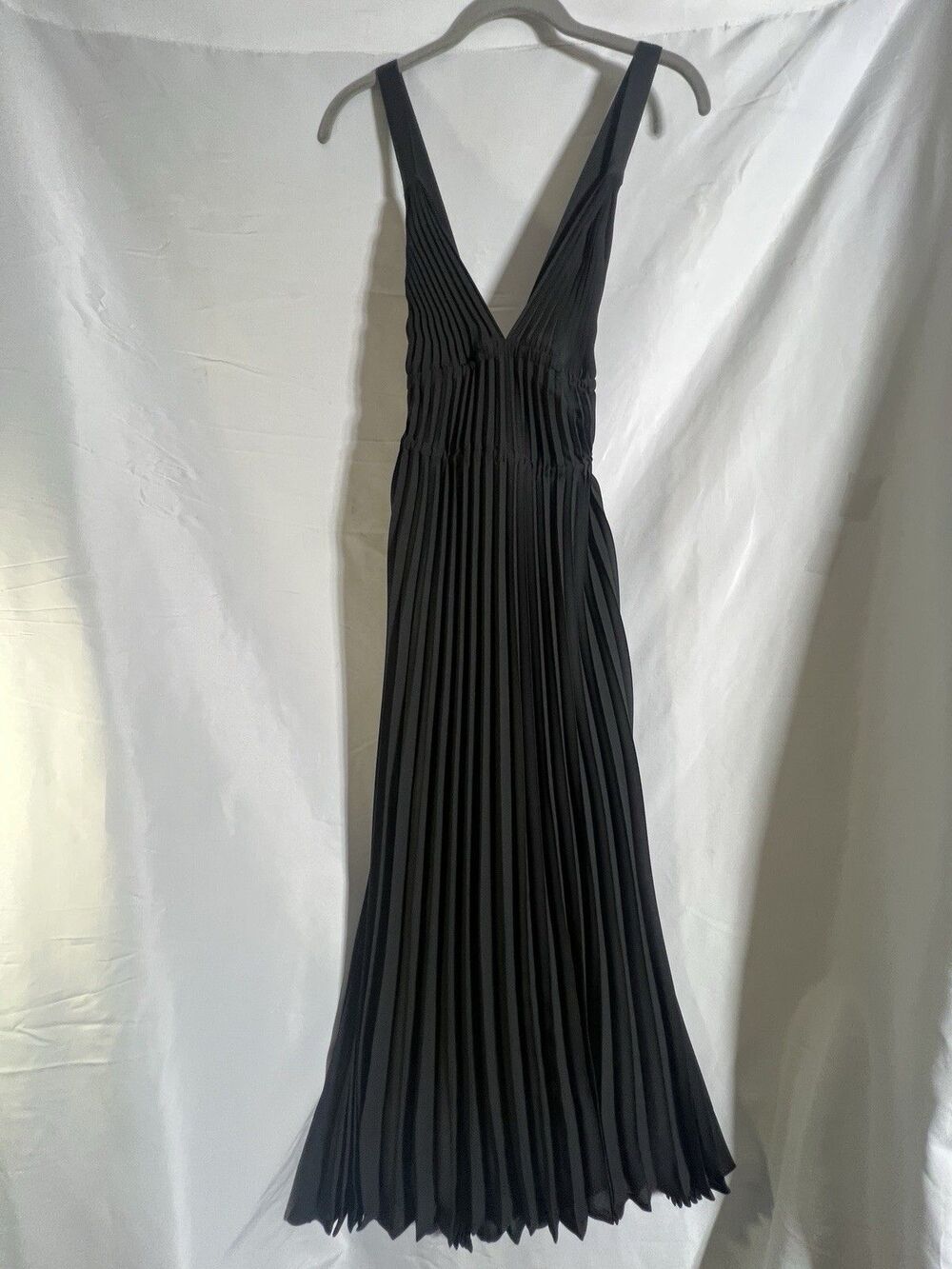 Proenza Schouler Pleated Dress Black Plisse Crinkle Broomstick Midi